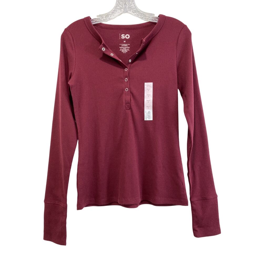 Ribbed Knit Henley Long Sleeve Top Sz M Spears Gilbert‎ Hilton Swan Y2K Twilight